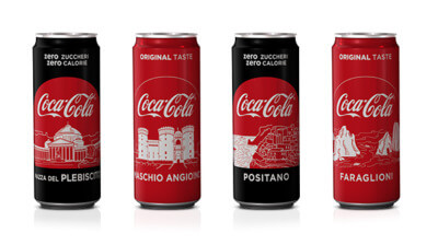 Coca-Cola e la Campania: lattine e bottiglie personalizzate come omaggio al territorio
